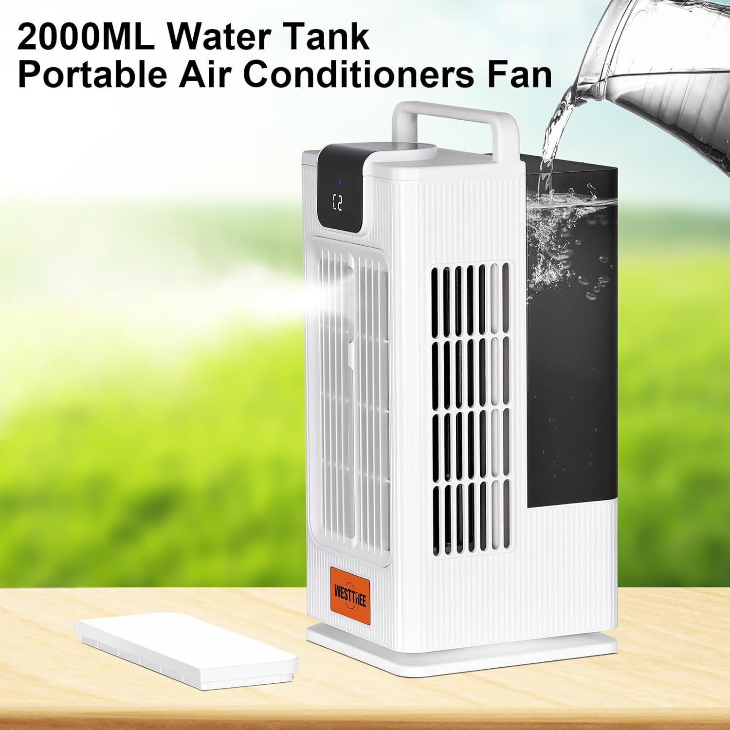 Desk Tower Fan Air Conditioner Misting Fan,120°Oscillating Air Conditioner,3 Level Humidify & 4 Speeds, 7 RGB Color Night Lights,Desk Portable Air Conditioners for Bedroom Home -F10 White
