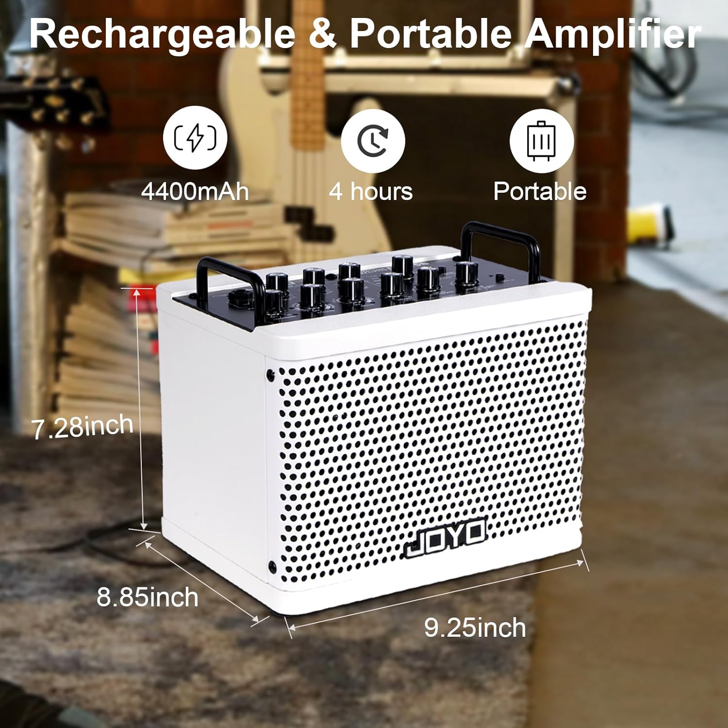 JOYO DC-15B Digital Guitar Combo Amp with Built-in Effects & Drum Machine CM-04 15ft Premium Noise-Free Cable Bundle,15W Portable Amp, 8 Amp Voicings, Bluetooth