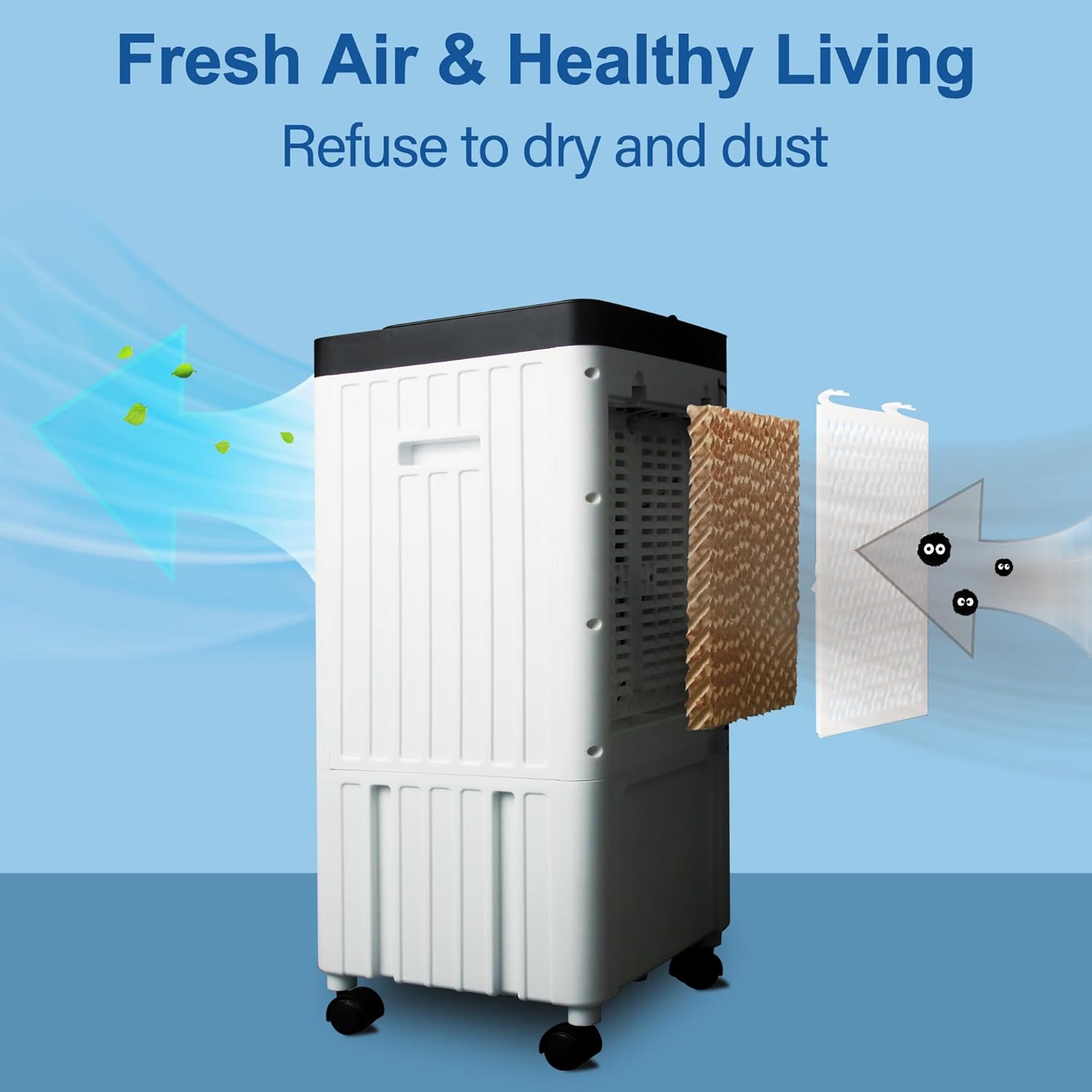 Portable Evaporative Air Cooler & Humidifier Fan, Energy Efficient Swamp Cooler with Remote, 3 Speeds, Timer - Indoor/Outdoor Cooling for Home, Room, Office (2025 Upgraded version)