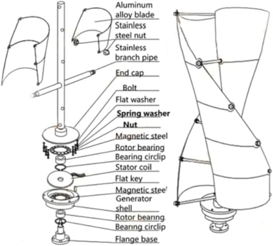 5000W Vertical Wind Turbine, Low Noise 10 Blades Permanent Magnet Generator 12V 24V 48V Windmill Spiral Generator for Home, Boat, Marine, Garden