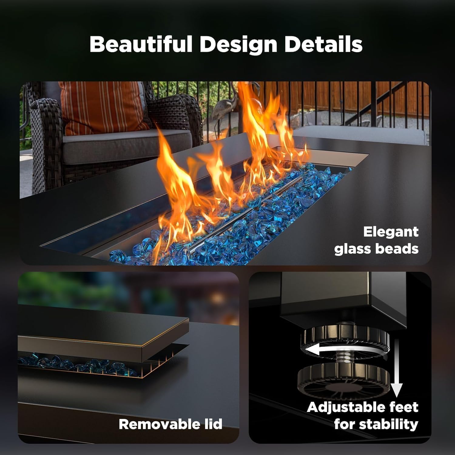 Ciays 43″ Fire Pit Table with Glass Beads & Lid, CSA-Certified Gas Fire Pit with Cup Holders, Hanging Shelf & Nylon Cover, Large Outdoor Fire Pit for Patio/Porch/Deck, 60,000 BTU Heat Output, CIFPT9B