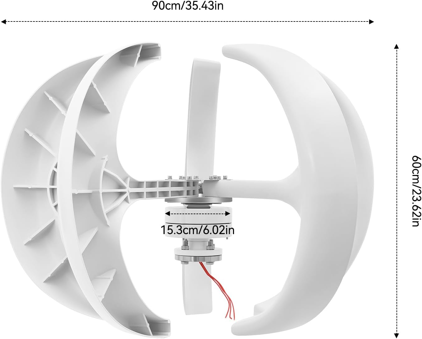 600W 24V Wind Turbine Generator Vertical Axis Garden Boat Wind Motor with Waterproof IP67 Controller for Winds and Solar Complementary Power Generation Systems, White
