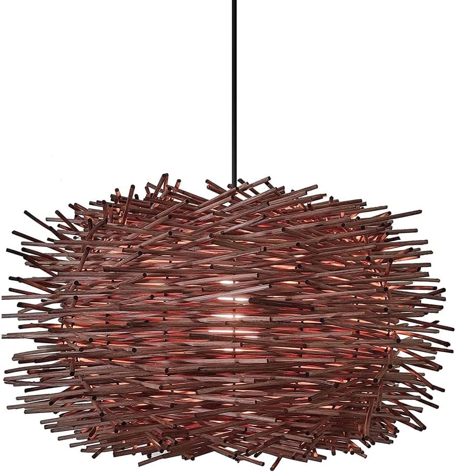 Bamboo Pendant Light,Rattan Decorative Pendant Lamp,Indoor Lighting Fixture,Brown Ceiling Chandelier with Adjustable Cord,for Dining Room Restaurant-No Bulb