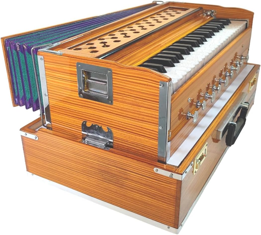 Folding Portable Harmonium 42-Keys, Two Reed, 3.5 Octave 7 Bellow,Coupler, 9 Stopper Paaded Bag