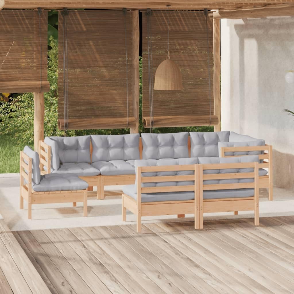 8 Piece Patio Lounge Set with Gray Cushions Solid Pinewood,Pinewood Patio Lounge Set with Gray Cushions: Modern Modular Sofa for Outdoor Relaxation Patio Furniture, Outdoor Furniture Sets