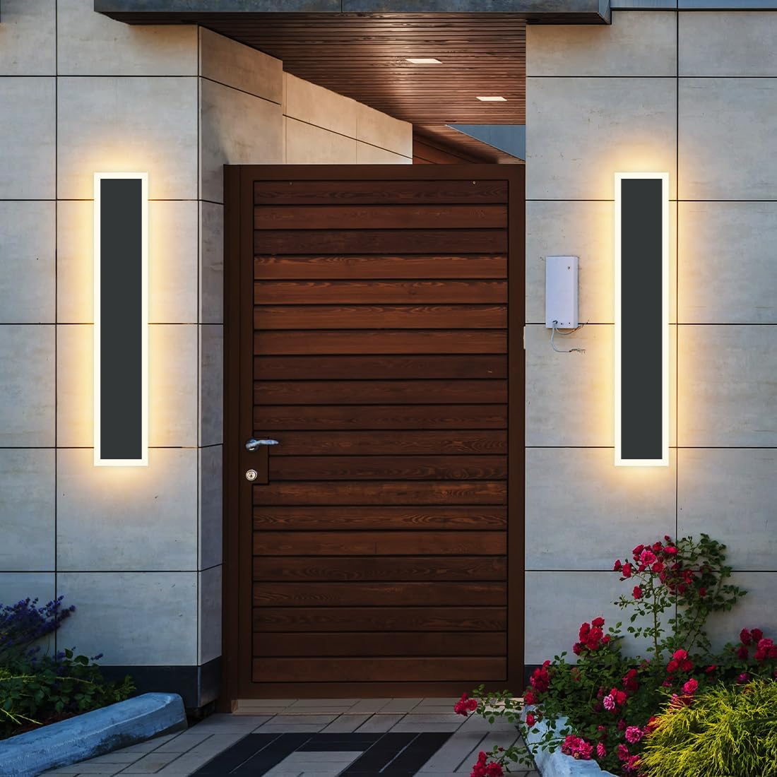 2-Pack 24IN Modern Outdoor Wall Light LED Long Wall Lighting Fixture IP65 Waterproof Wall Lamps, Dimmable 24W 2200LM Black Wall Sconce, 3000K/4000K/5000K Selectable, ETL