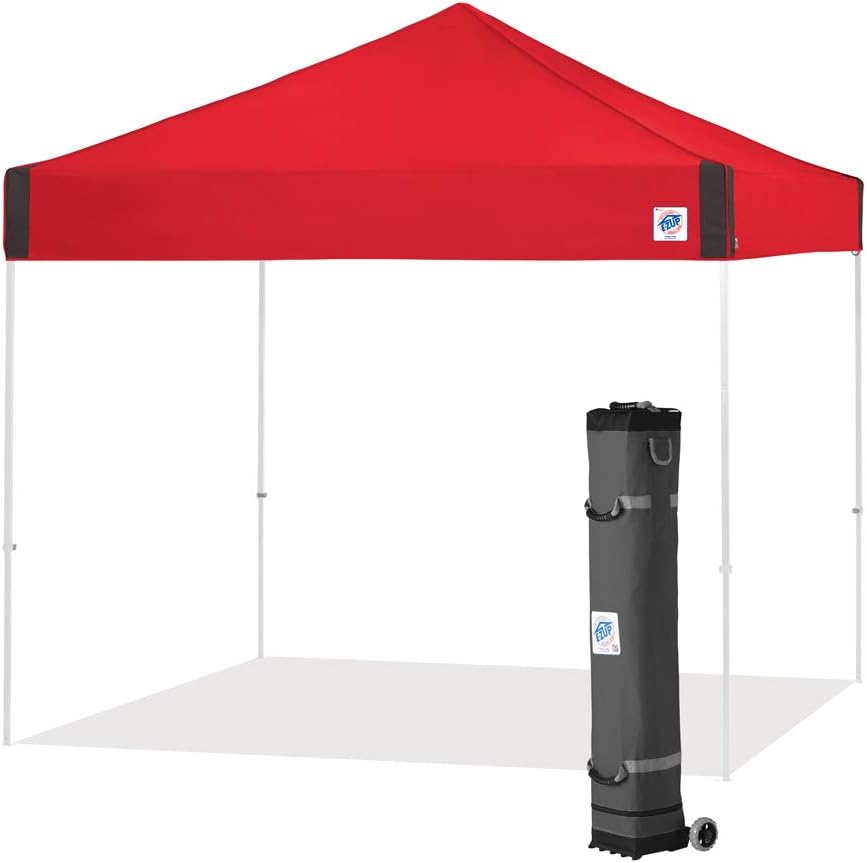 E-Z UP Pyramid Instant Shelter Canopy, 10' x 10' with Wide-Trax Roller Bag & 4 Piece Spike Set, Punch