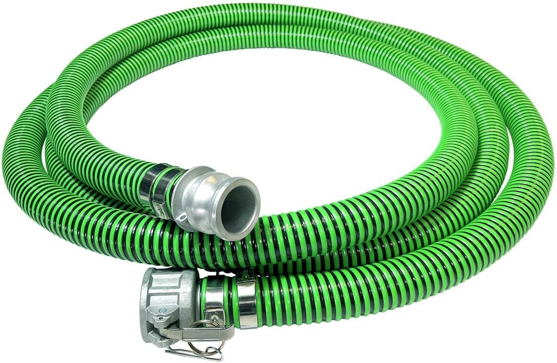 Gloxco Heavy Duty EPDM All Weather Suction Hose Assembly, Black Tube, Lime Green Helix, 1-1/2