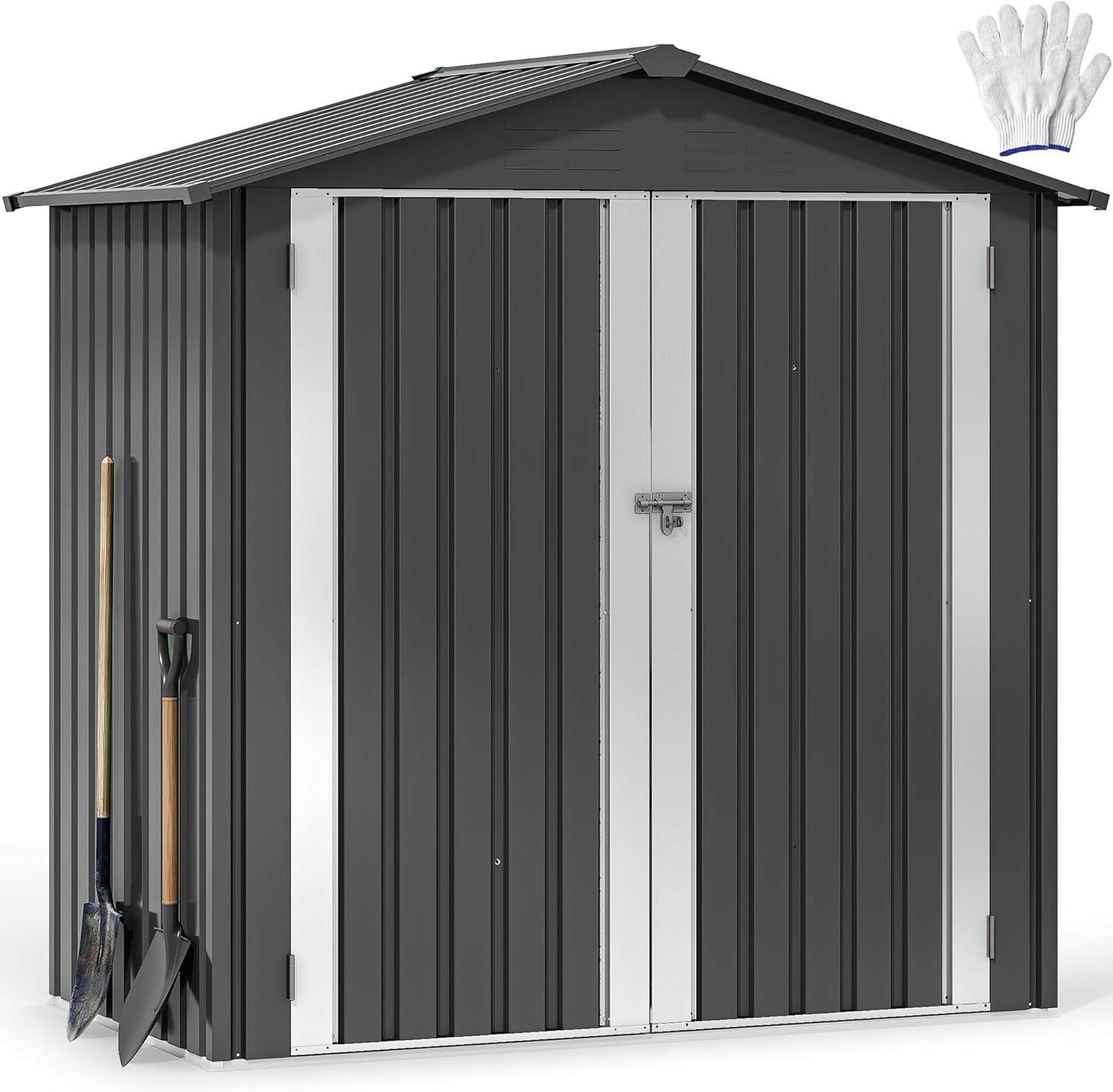 DWVO 6x4ft Storage Shed for Outdoors, Metal Sturdy Weatherproof Tool Locker with Secure Door and Ventilation for Equipment, Mowers, Bikes, Outdoor Spaces, Dark Gray