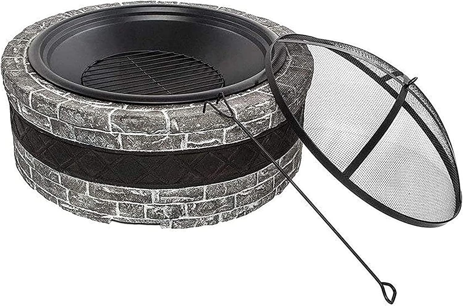 Garden Fire Pit Portable Grill Barbecue Rack Outdoor Fire Tables Outdoor Round Fire Pit,Backyard Patio Garden Stove Wood Burning BBQ Fire Pit,with Cover BBQ Cooking for Camping Backyard, Grey