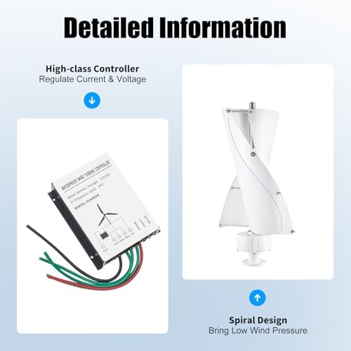 12V 100W Vertical Axis Wind Turbine Generator, Durable Aluminum Blades, Efficient Permanent Magnet System with Controller for Home, Boats, Street Lighting & Renewable Energy Solutions (White)