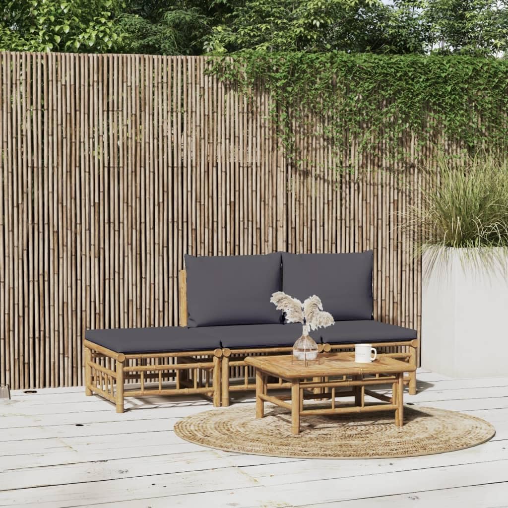 4 Piece Patio Lounge Set with Dark Gray Cushions Bamboo,Elegant and Durable Bamboo Patio Lounge Set: Enhance Your Outdoor Living Furniture Sets for Patio, Lawn & Garden