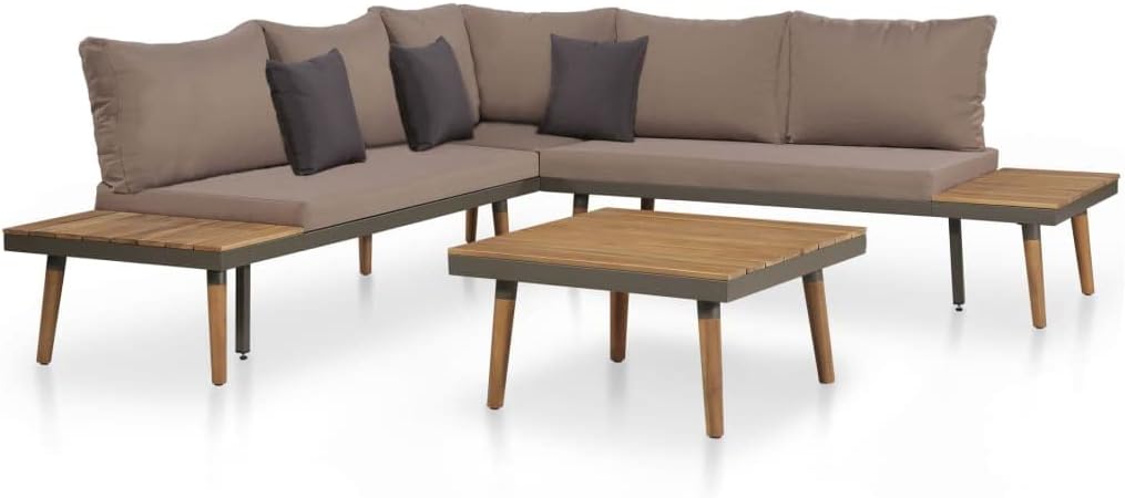 4 Piece Patio Lounge Set with Cushions Solid Acacia Wood Brown Garden Furniture
