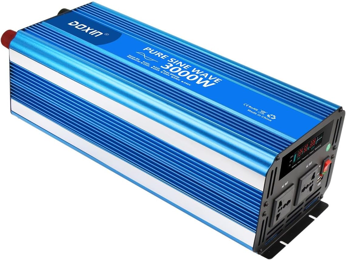 Power Inverters 800W 1000W 1500W 2000W 2500W 3000W 12/24V DC to 110/120/220/240V AC Converter for Vehicles USB Ports Car Charger Adapter with a Cigarette Lighter Ports Plug Outlet(3000W)