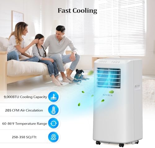 Bonnlo Smart 9,000 BTU Portable Air Conditioner with Remote & APP Function, 3-in-1 Coolor, Dehumidifier, Fan for Rooms up to 350 Sq.Ft., Floor AC Unit with Timer, Rolling Wheels & Installation Kit