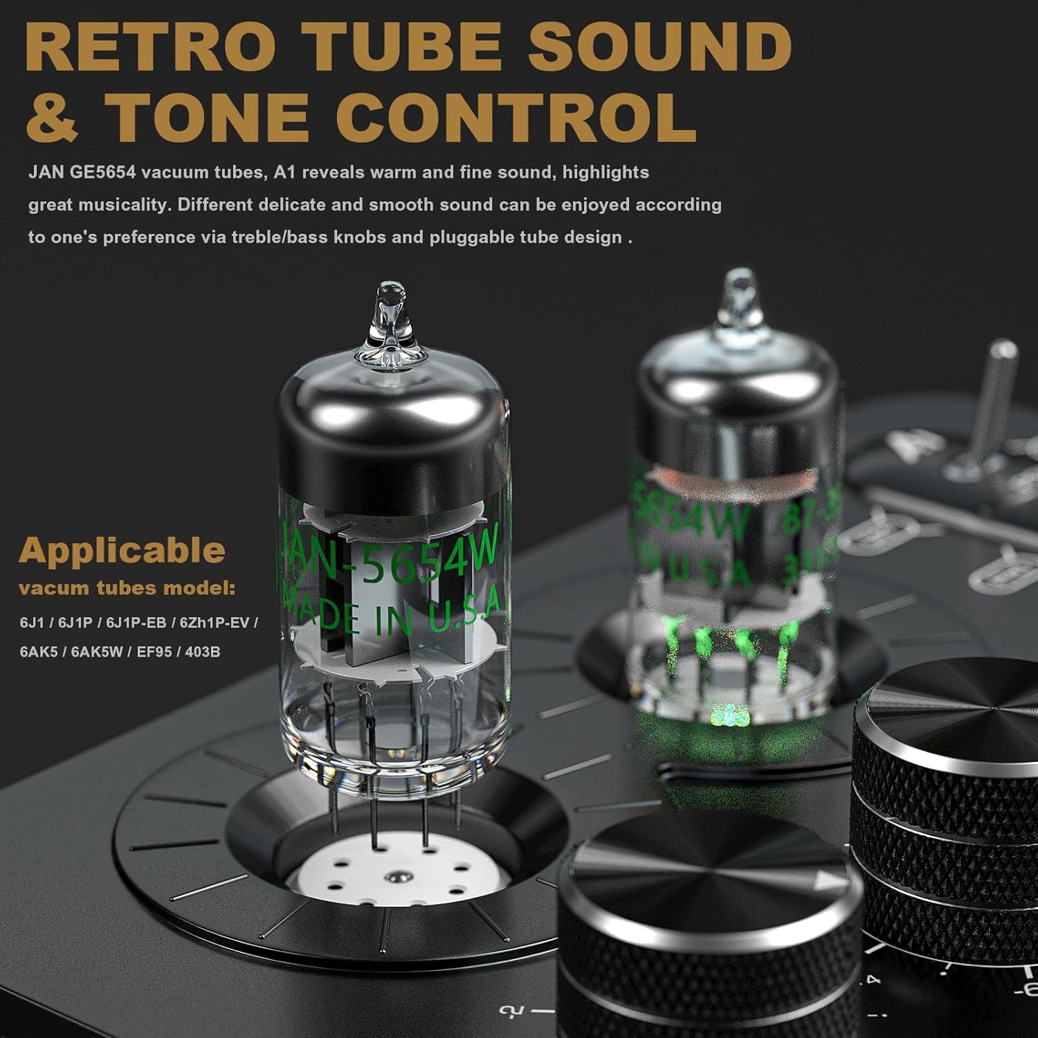 A1 Vacuum Tube Phono Preamp, Headphone Amp, Hi-Fi Audiophile Preamplifier for MM Turntable Record Player with Tone Control for Home Stereo Audio System