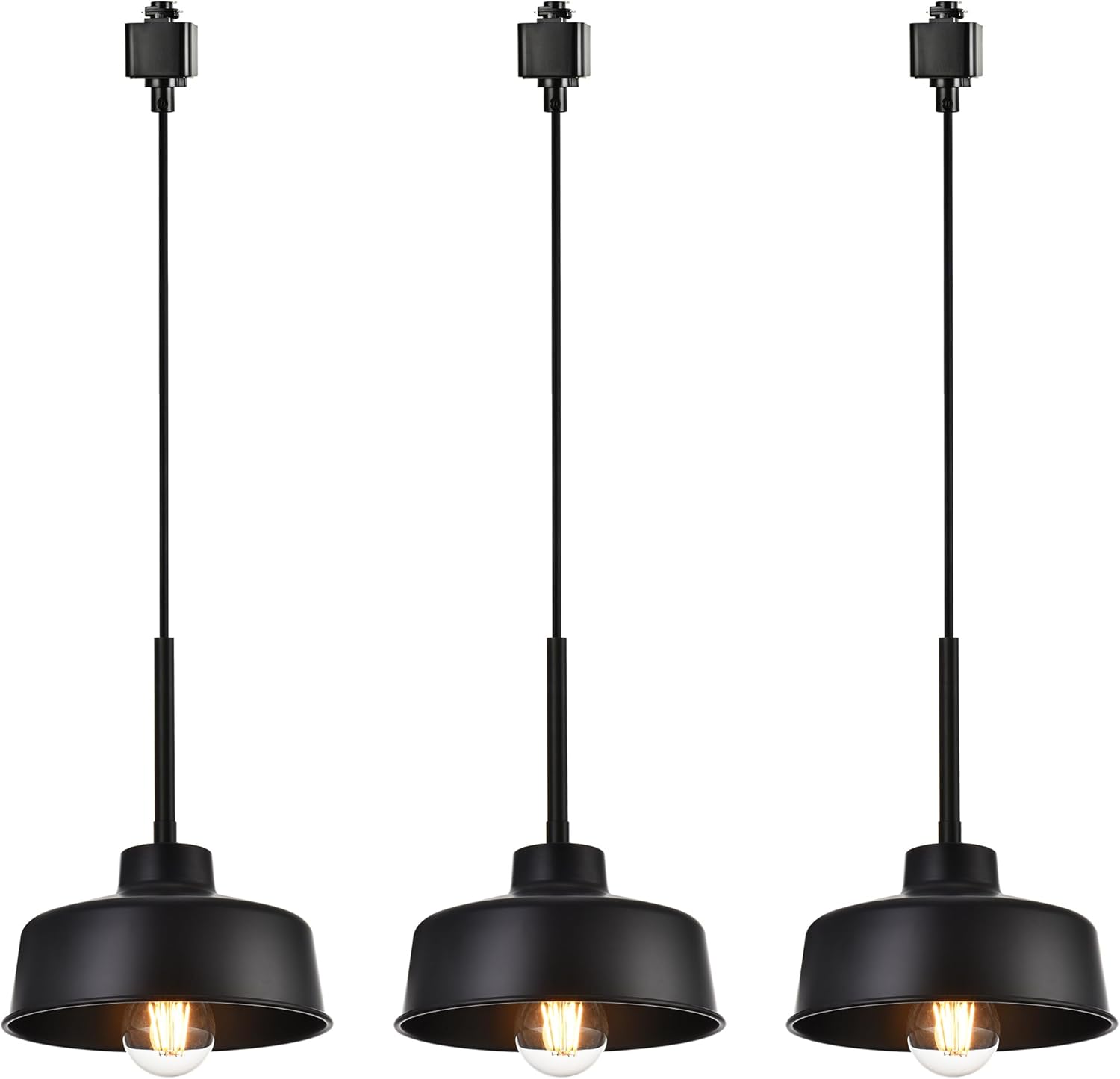 MELUCEE 3 Pack H Type Track Pendant Lighting Black Industrial Ceiling Track Hanging Light Fixtures Pendant, Compatible with H Type Track Lighting Rail, E26 Socket