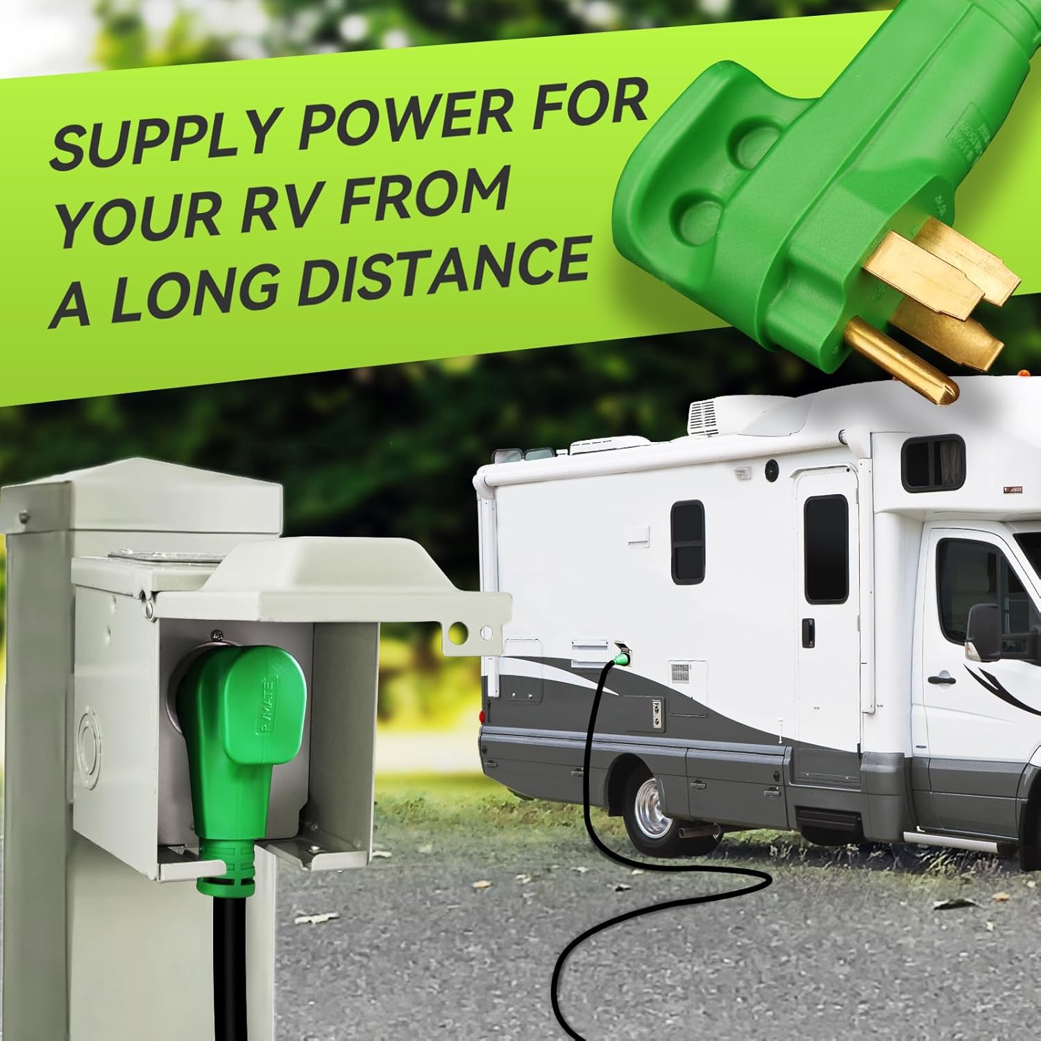 RVMATE 50 Amp 25 Feet RV/Generator Lockable Power Extension Cord, Easy Plug in Handle, 14-50P to SS 2-50R with LED Indicator, ETL Listed