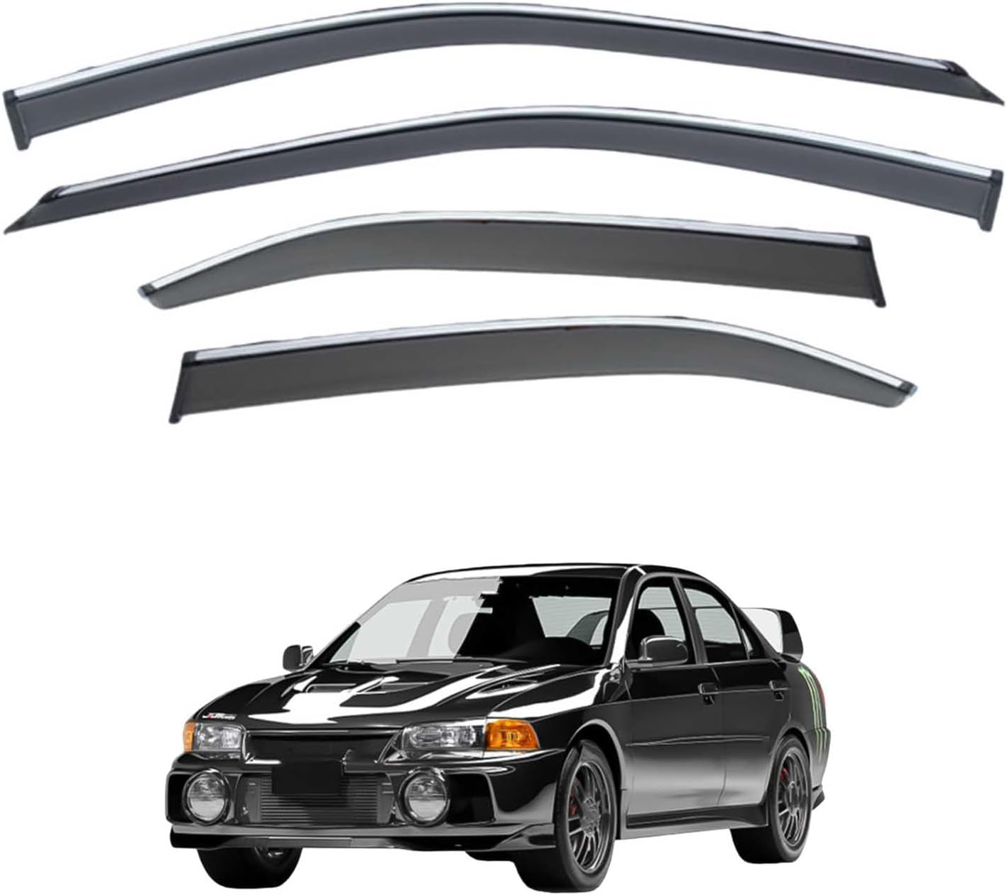 Window Deflectors for Mitsubishi Lancer MK4-MK6 1995-2003, Sun Rain Guard Window Visors Vent Shades with Bright Stripes Car Accessories