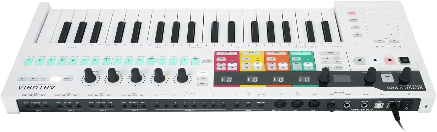 Audiosavings Bundle: Arturia Keystep Pro Sequencer 37-Key Midi USB DJ/Recording Keyboard Controller Bundle with Rockville Rock2d2 Adjustable Dual Shelf Midi Keyboard Laptop Stand (2 Items)