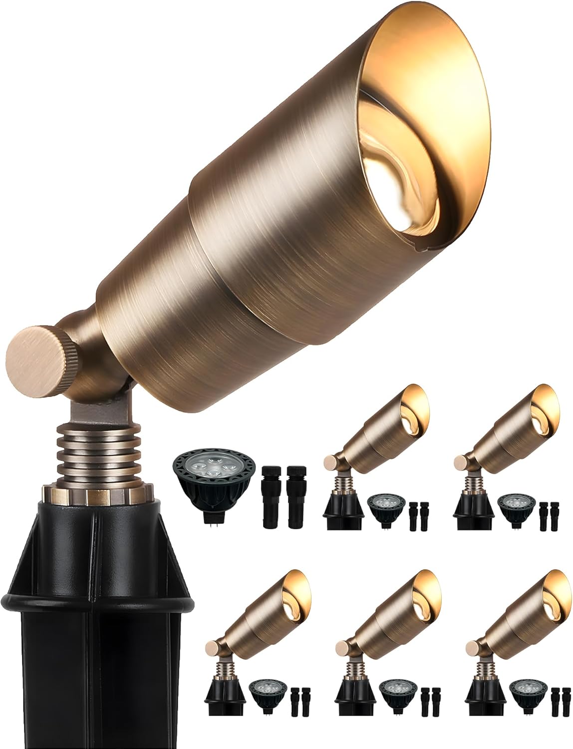 PARTPHONER Solid Brass Low Voltage Landscape Lighting, Wired 12V LED Landscape Spotlights with Aluminum Housing MR16 Bulb, Heavy Duty Outdoor Waterproof Up Lights for Garden, Yard, Trees, 6Pack
