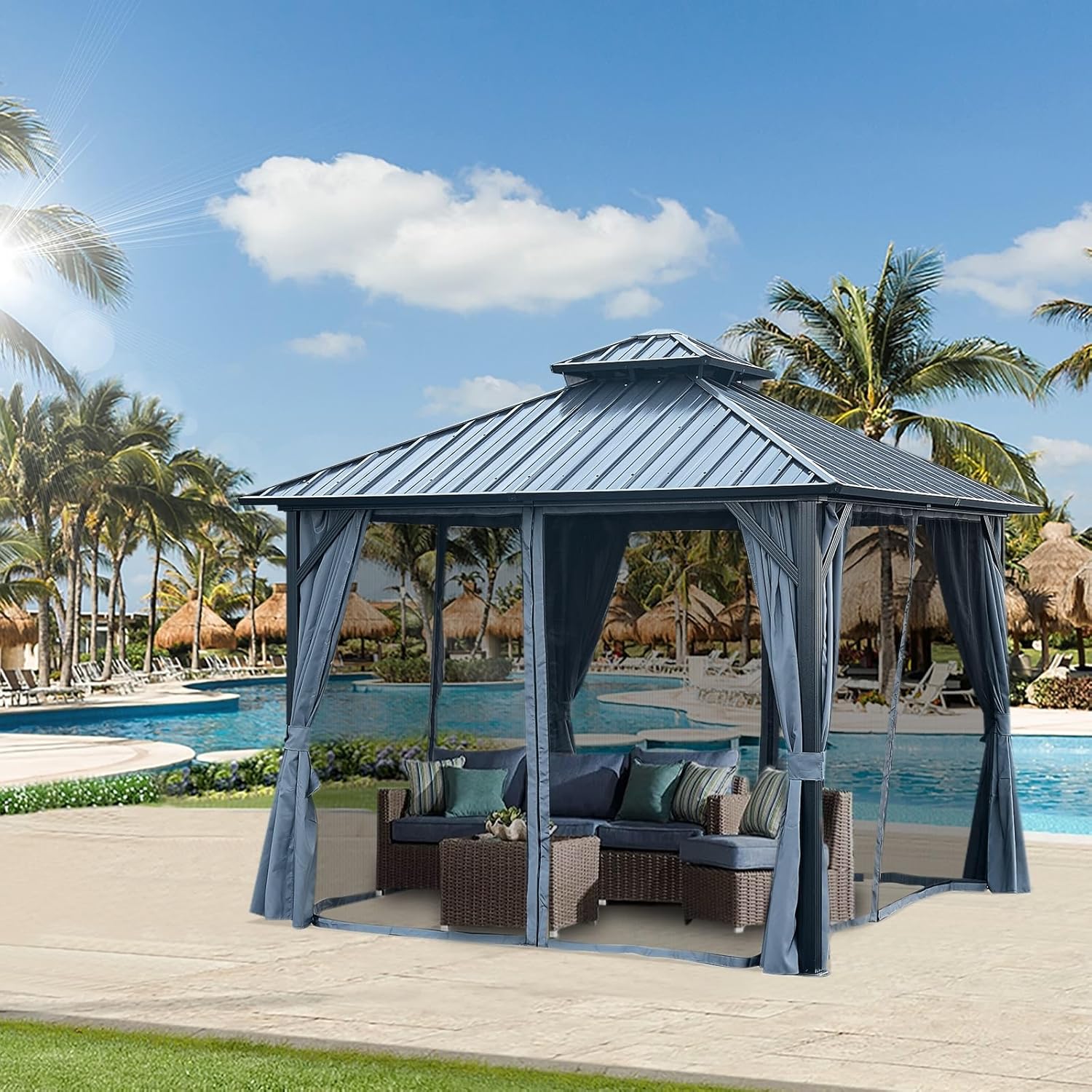 Wycian Gazebo Canopy Gazebo para Patio Aluminium Gray 10X10Ft with Steel Canopy Outdoor Permanent Hardtop Gazebo Canopy Only Gazebo 1PC Simple Assembly
