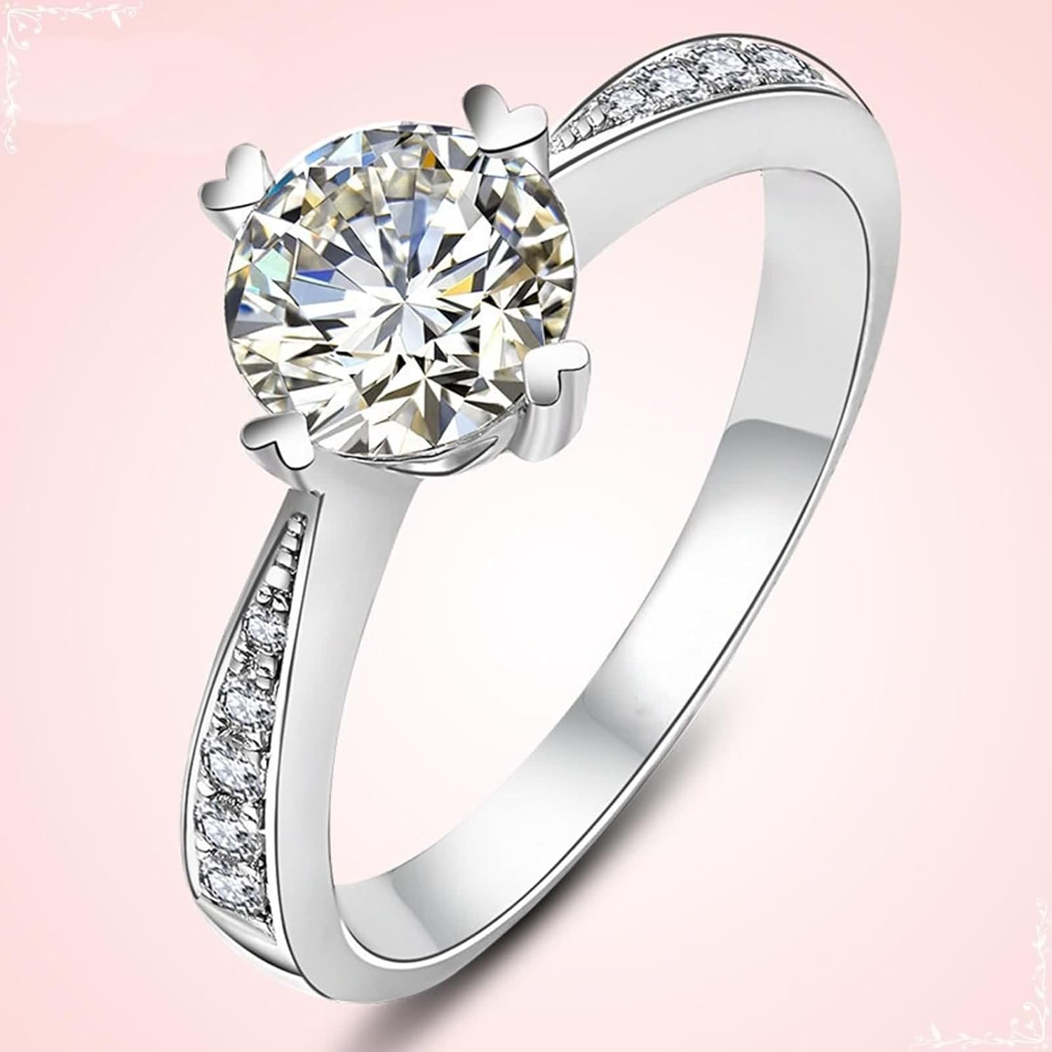 Heart Engagement Rings for Women, Simple Promise Rings Moissanite Silver Band 18K White Gold Gift for Wife