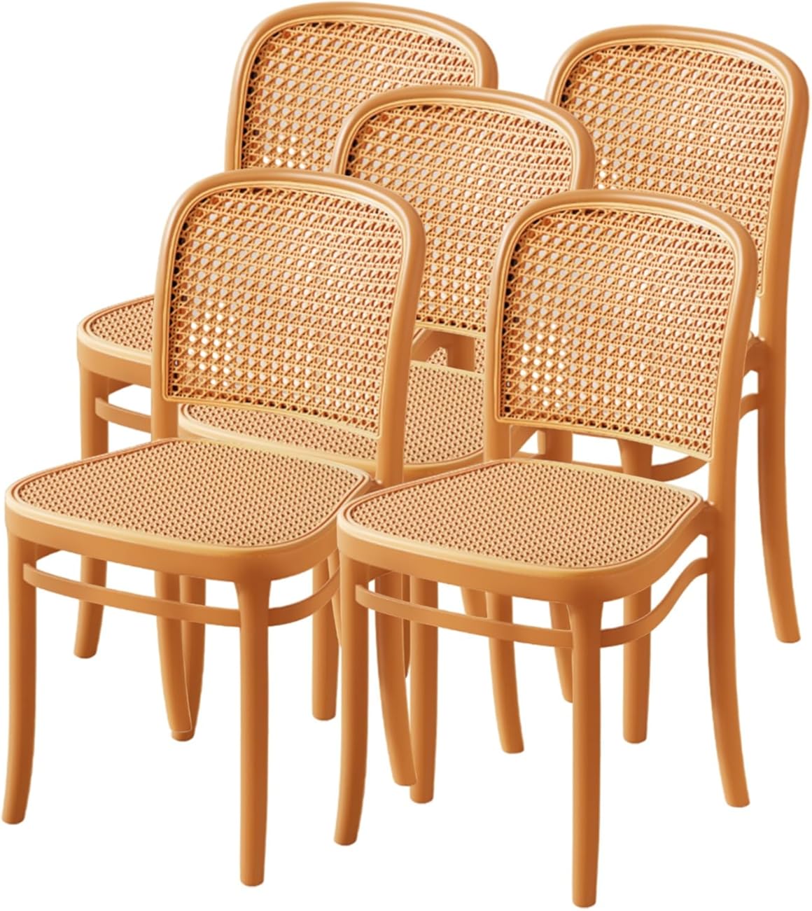 Nordic Mid-Century Rattan Weave Dining Chair,Modern Open Back Dining Side Chair Set,Indoor-Outdoor Dining Chairs for Restaurant Dining Room Cafe, Orange-5-Pcs