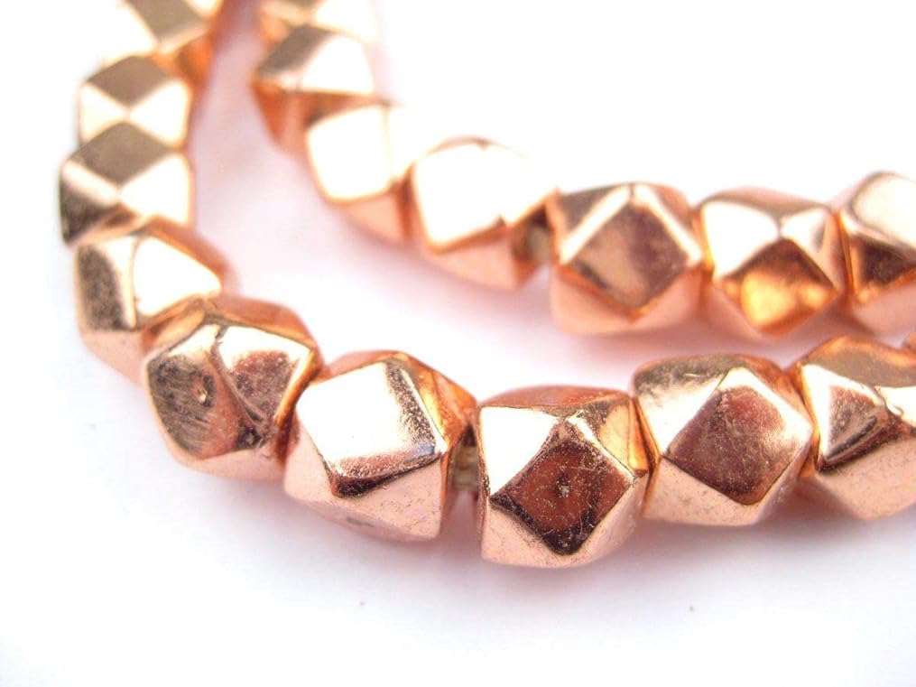 The Bead Chest Cornerless Cube Beads - Full Strand of Faceted Ethnic Metal Spacers (9mm, Copper)