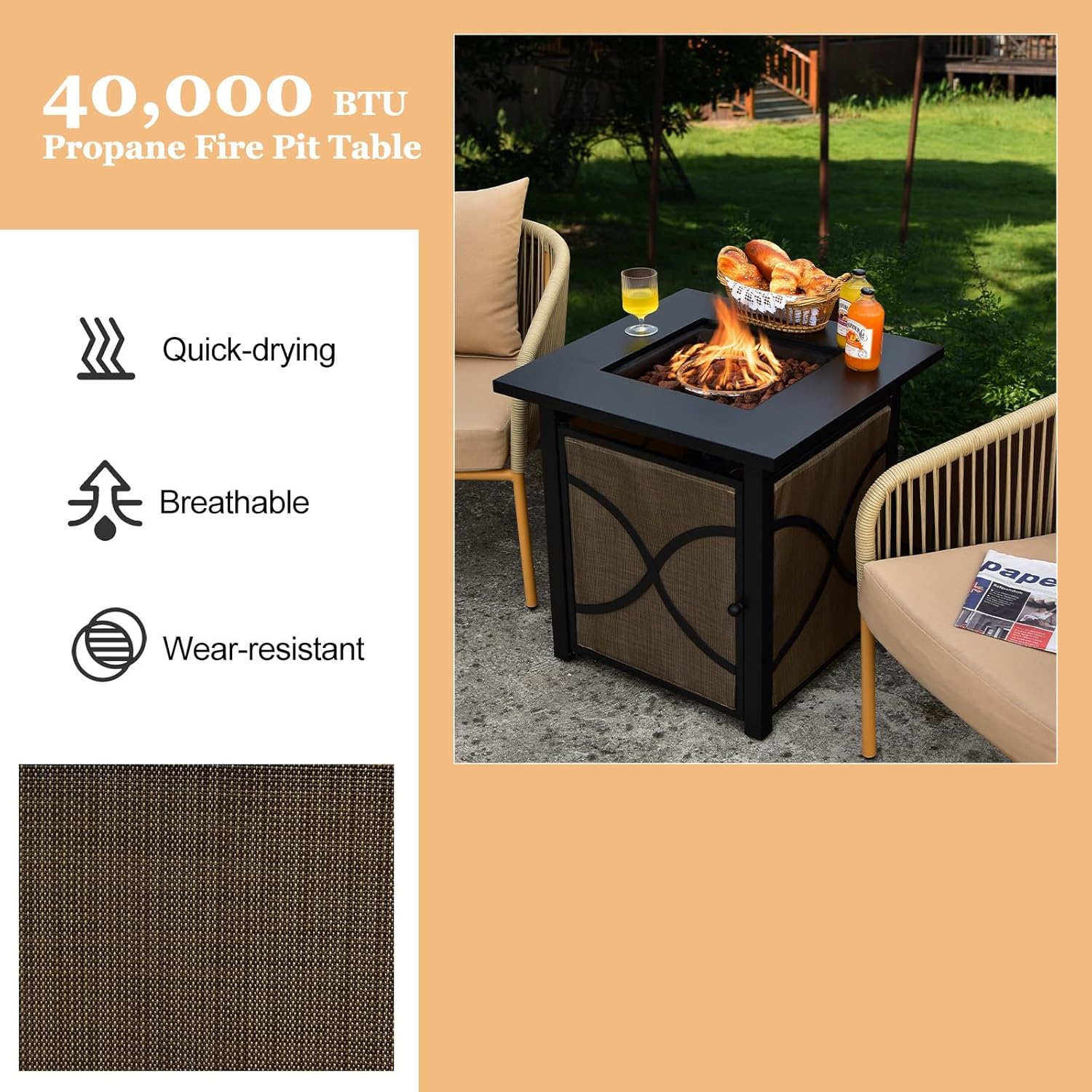 Tangkula 25-Inch Propane Fire Pit Table, Patiojoy 40,000 BTU Auto Ignition Gas Fire Table with Removable Lid, Fire Glass, Adjustable Flame, Suitable for Patio, Balcony, Garden, Poolside