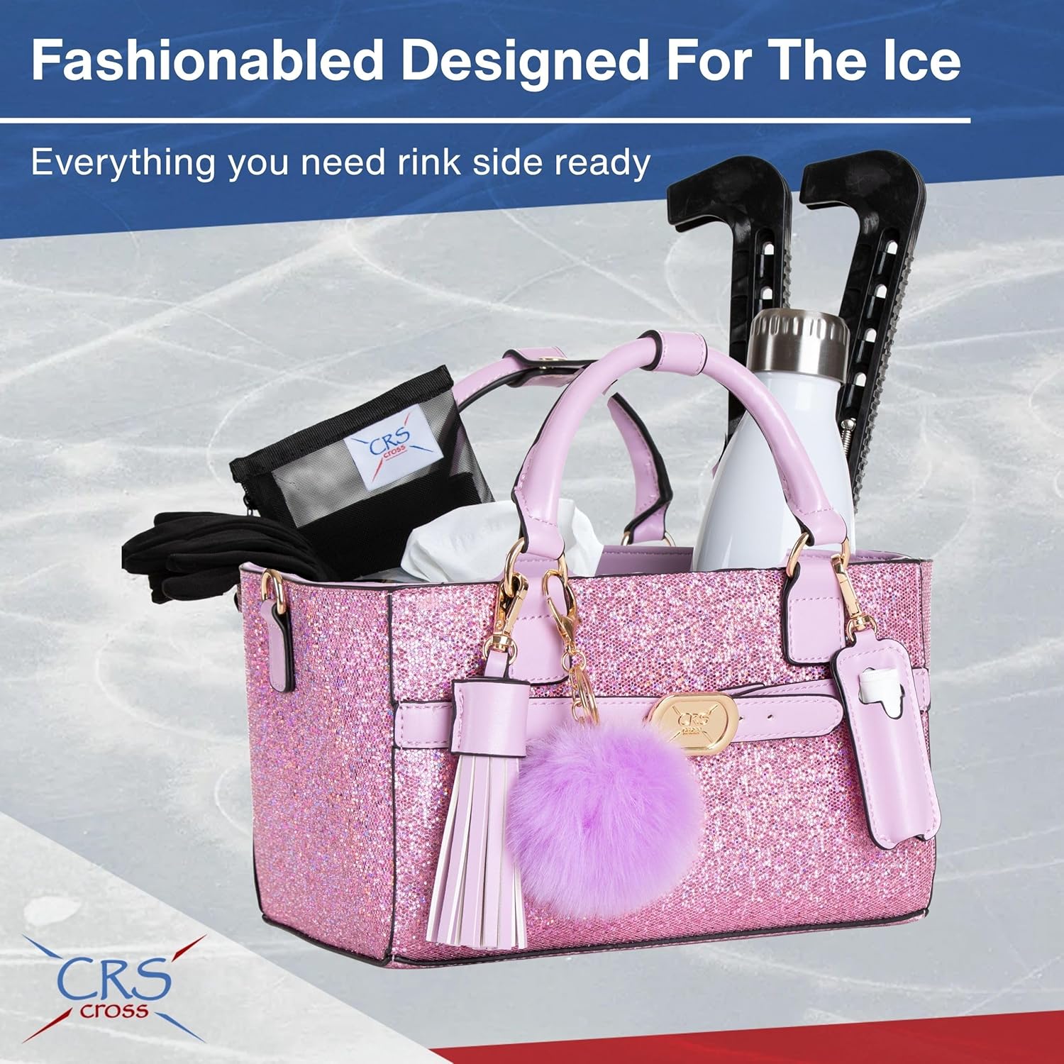 CRS Cross Rink Side Tote. Ice Skating Accessory Bag-Figure Skating, Roller, Inline Skaters, Dance, Cheer.Organizes Guards Water Bottle Phone