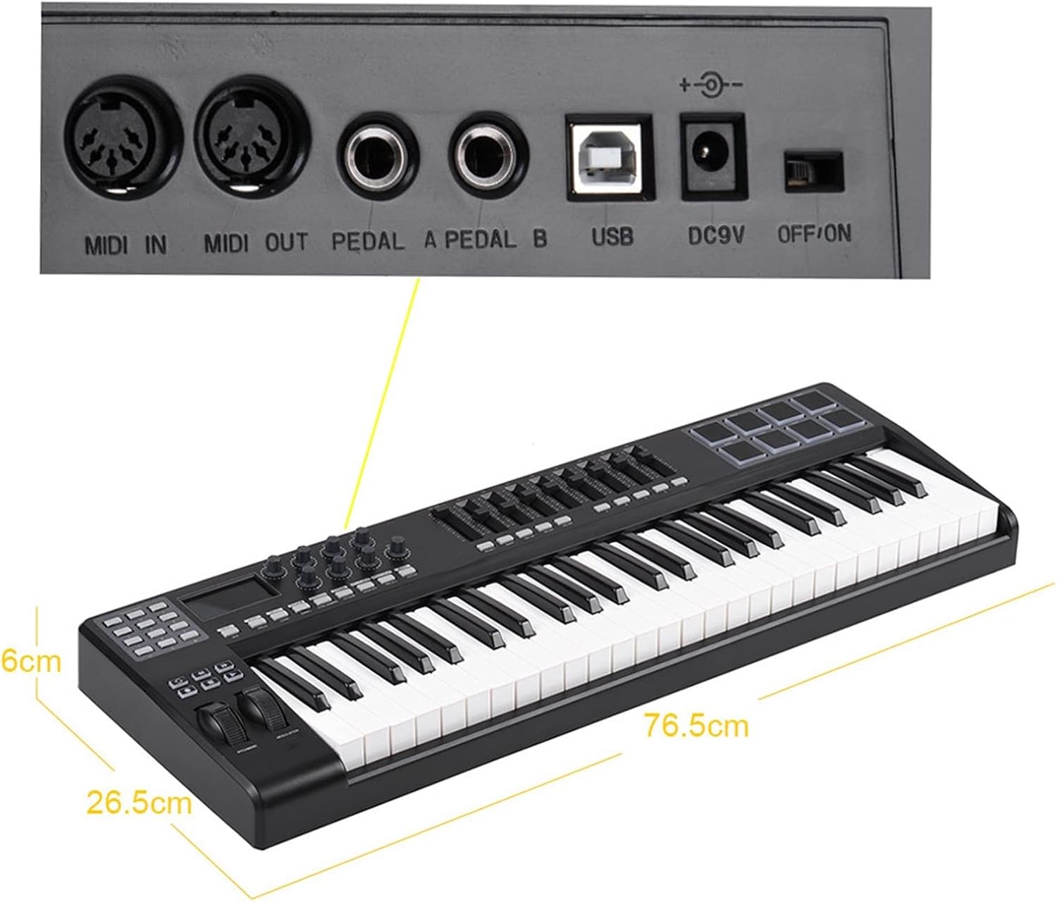 KESHUO Electric Keyboard 49-Key MIDI Keyboard MIDI Control USB Controller MIDI Keyboard 8 Drum Pads with USB Cable