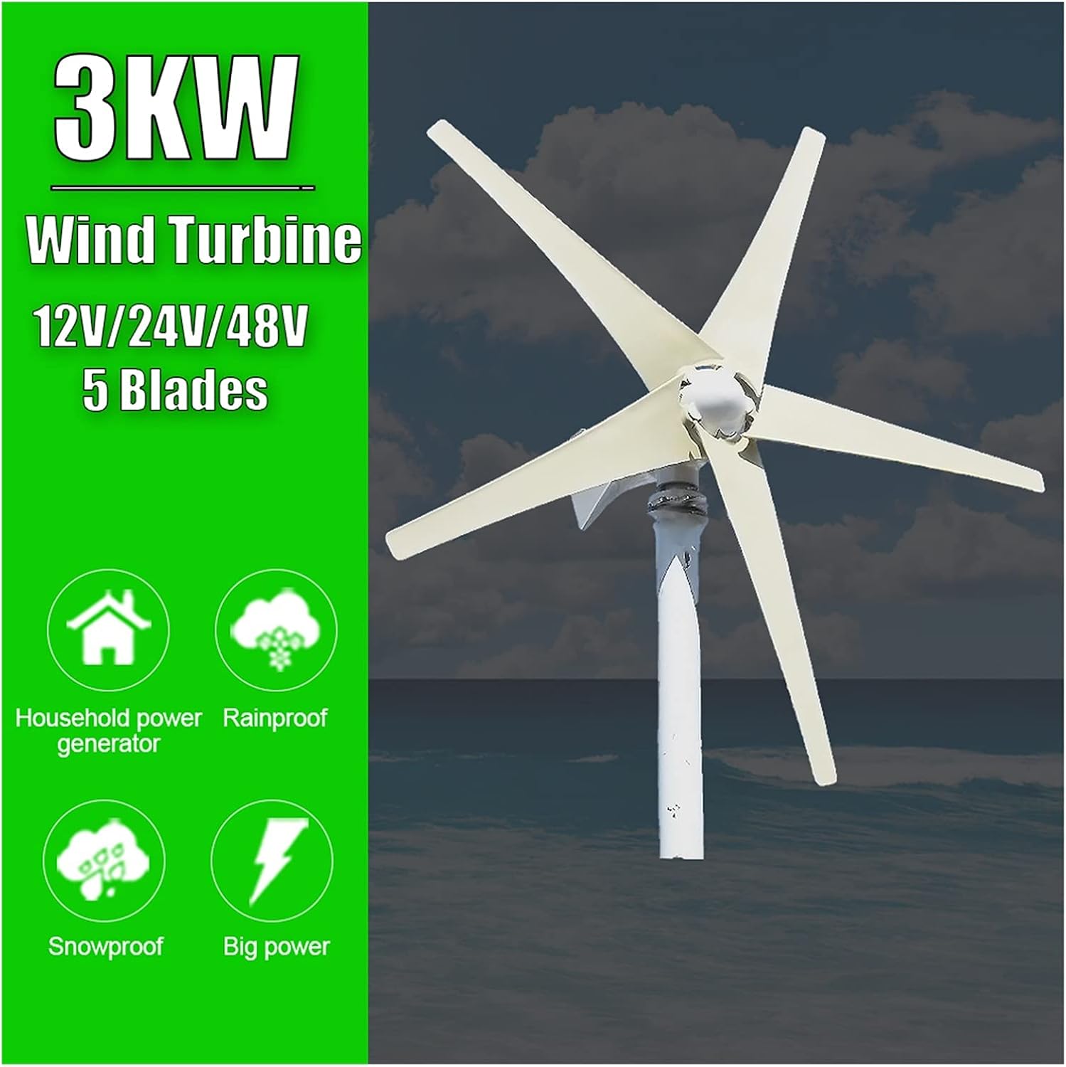 Wind Generator, 3000W 5 Blades Free Energy Windmill 12V 24V 48V Wind Power Small Wind Turbine Generator MPPT Controller For Home Use,for Home, Farm, RVs, Boats(Wind Turbine,48V_5 BLADES)