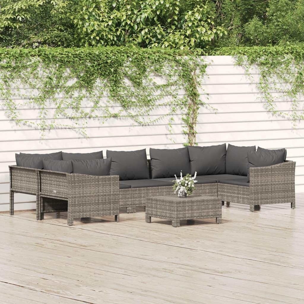 8 Piece Patio Lounge Set with Cushions Gray Poly Rattan,Versatile Outdoor Lounge Set with Durable Rattan and Comfortable Cushions for Patio and Garden Relaxation Patio Furniture, Outdoor Furniture Set