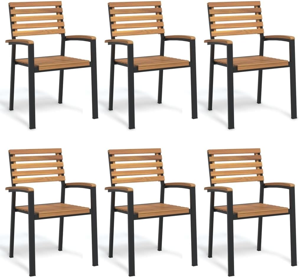 Stackable Patio Chairs 6 pcs Solid Wood Acacia and Metal,Stackable Acacia Wood Patio Chairs with Metal Frame for Outdoor Dining Outdoor Furniture, Outdoor Chairs