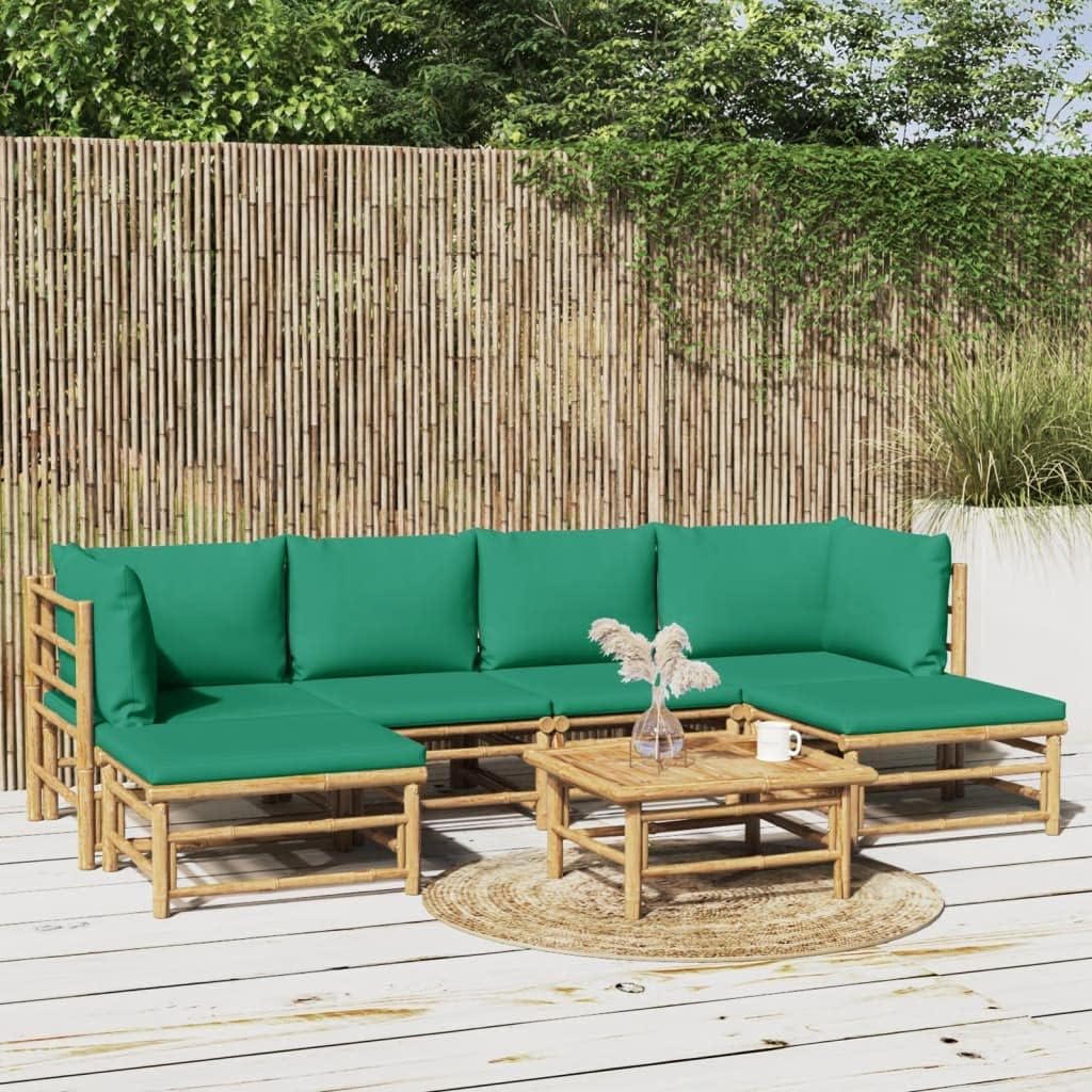 7 Piece Patio Lounge Set with Green Cushions Bamboo,Elegant Bamboo Patio Lounge Set: Durable Outdoor Furniture for Cozy Comfort Furniture Sets for Patio, Lawn & Garden