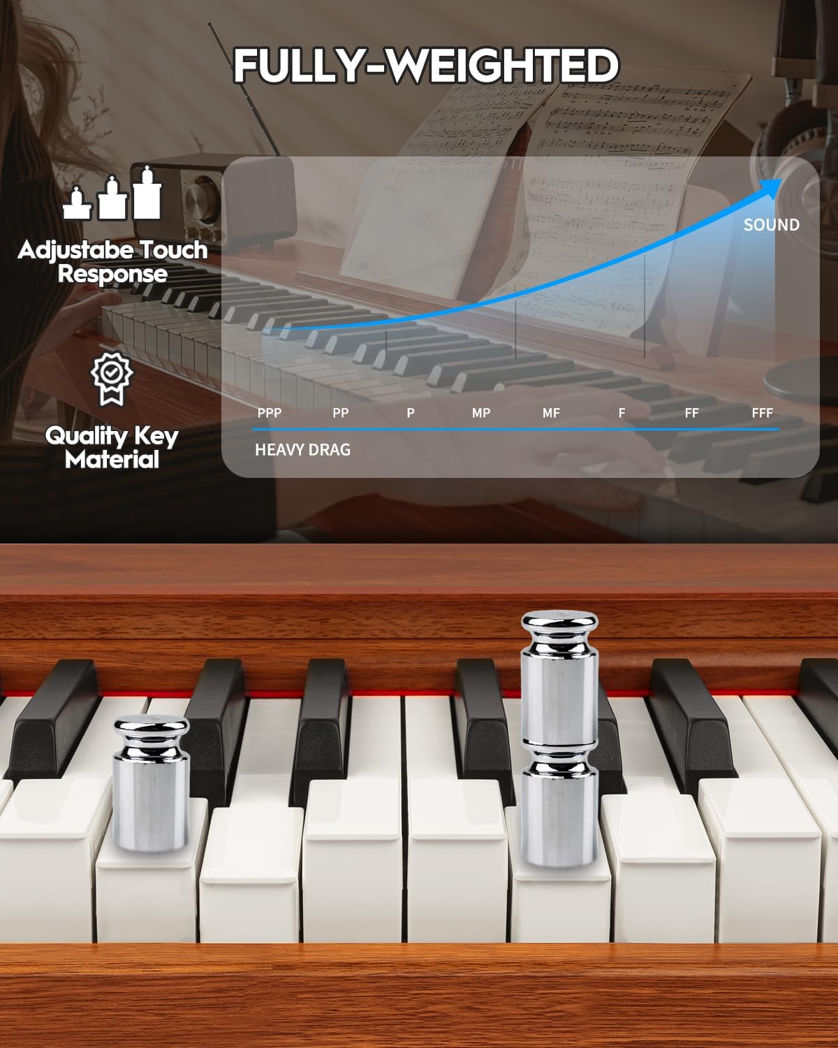 STRICH Digital Piano 88 Keys, Hammer-Action Weighted Keyboard, Full size Electric Piano Keyboard with Stand, 25Wx2 Speakers, Supports USB-MIDI/Wireless Connecting SDP-300S (Color Mahogany)