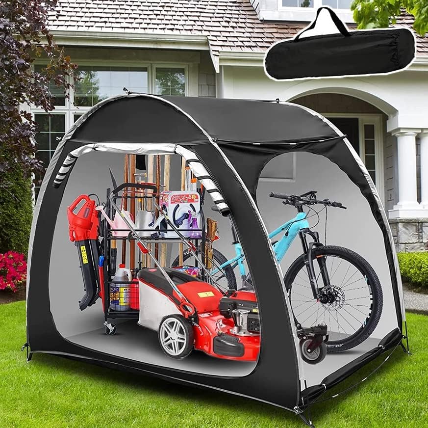 Outdoor Large Bike Storage Shed Tent, 4 Bikes Waterproof Portable Double-Sided Opening Mountain Bicycle Tent with Fixing Peg Foldable Garden Tools Storage Shed (Color : Black)