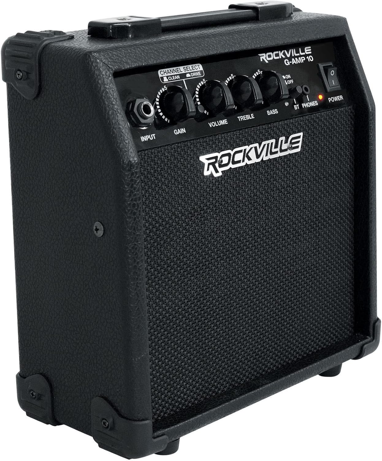 Rockville Guitar Bundle: G-AMP 10 Watt Guitar Amplifier with Bluetooth, Clean/Distortion Channels with PRO-M50 Studio Headphones Detachable Cable, Case, Extra Pads, 2-Items