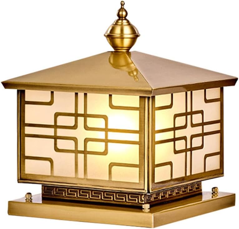 Outdoor Square LED Column Lights Modern Luxury Copper Glass Pillar Light Large Post Light Fixture for Column Mount Light Waterproof Landscape Lighting for Patio,Garden Fence Deck