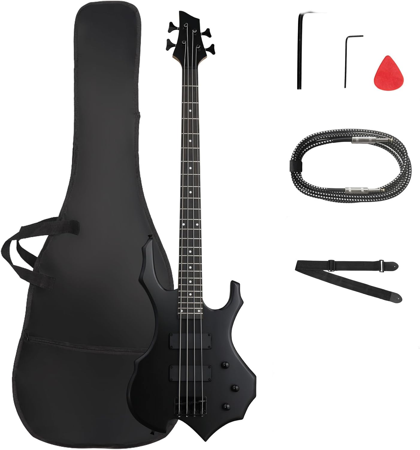 Ktaxon Electric Bass Guitar Burning Fire Style Bass Set with Portable Bass Bag, Premium Cable, Adjustable Guitar Strap, Wrench Tool, Plectrum(Matte Black)