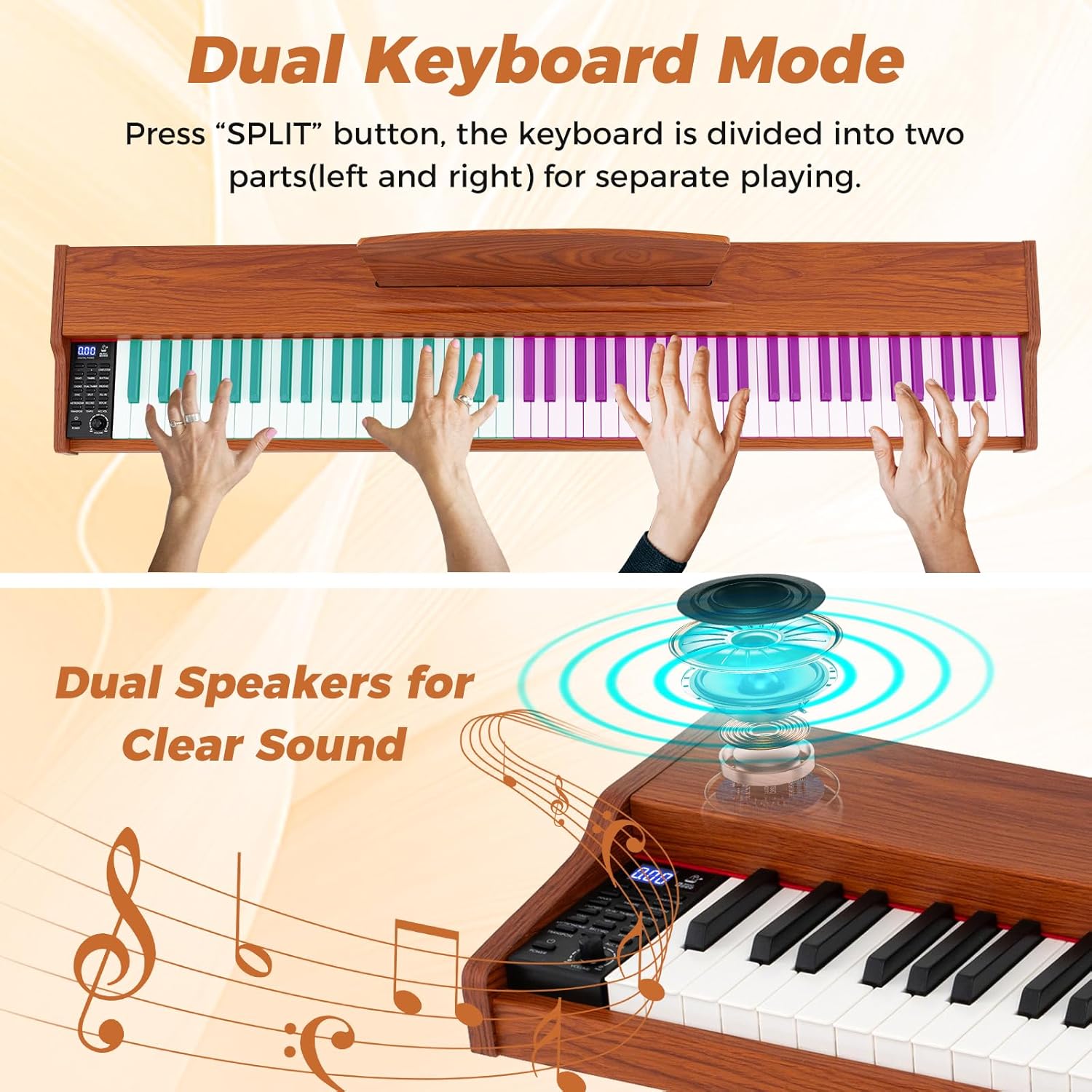 Costzon Piano Keyboard 88 Keys, Portable Full Size Semi-Weighted Electric Digital Piano with Stand, Advanced Chips, Dual Speakers, Triple Pedals & USB MIDI Connection for Beginners (Brown)