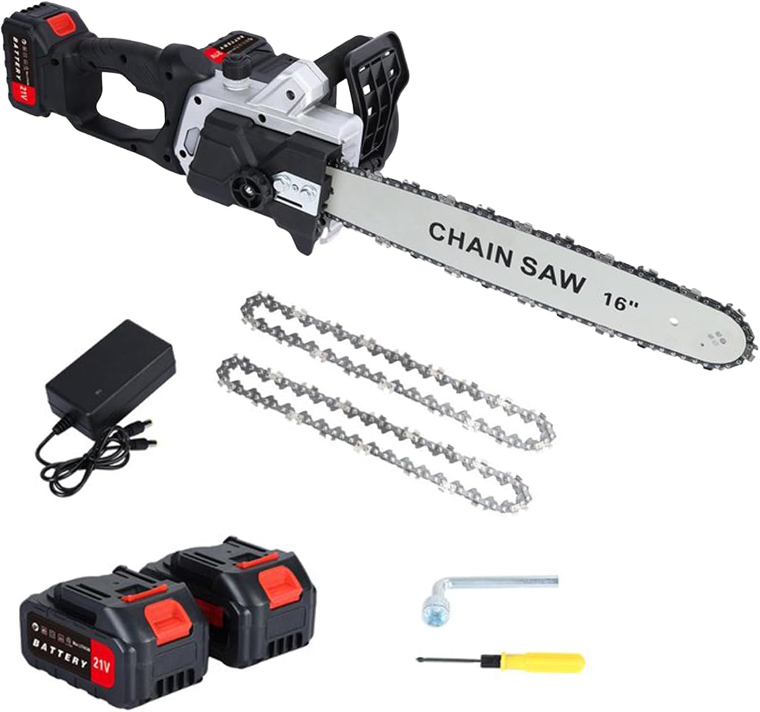 Electric Chainsaw, Battery Powered Chainsaw, 1800W Brushless Motor, 16-Inch Chain, 4000mAh Batteries, 4.7m/min Chain Speed,One-Key Adjustment, Ideal for Tree Pruning, Firewood, Yard Work