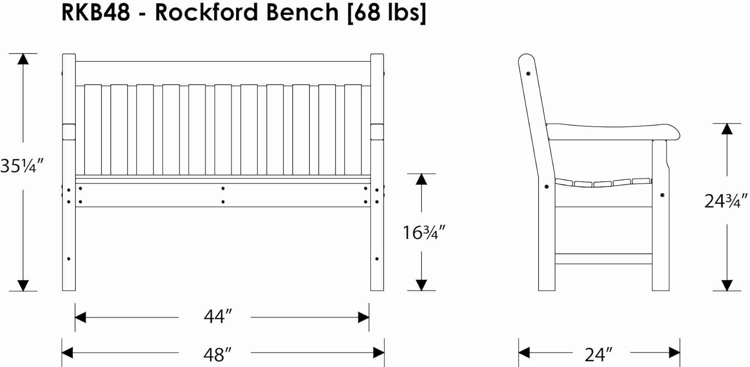 POLYWOOD Rockford 48-Inch Bench, Teak - Modern Outdoor Garden Bench for Patio, Porch & Backyard - Heavy Duty HDPE Front Entry Bench - Fire Pit Seating & Deck Furniture