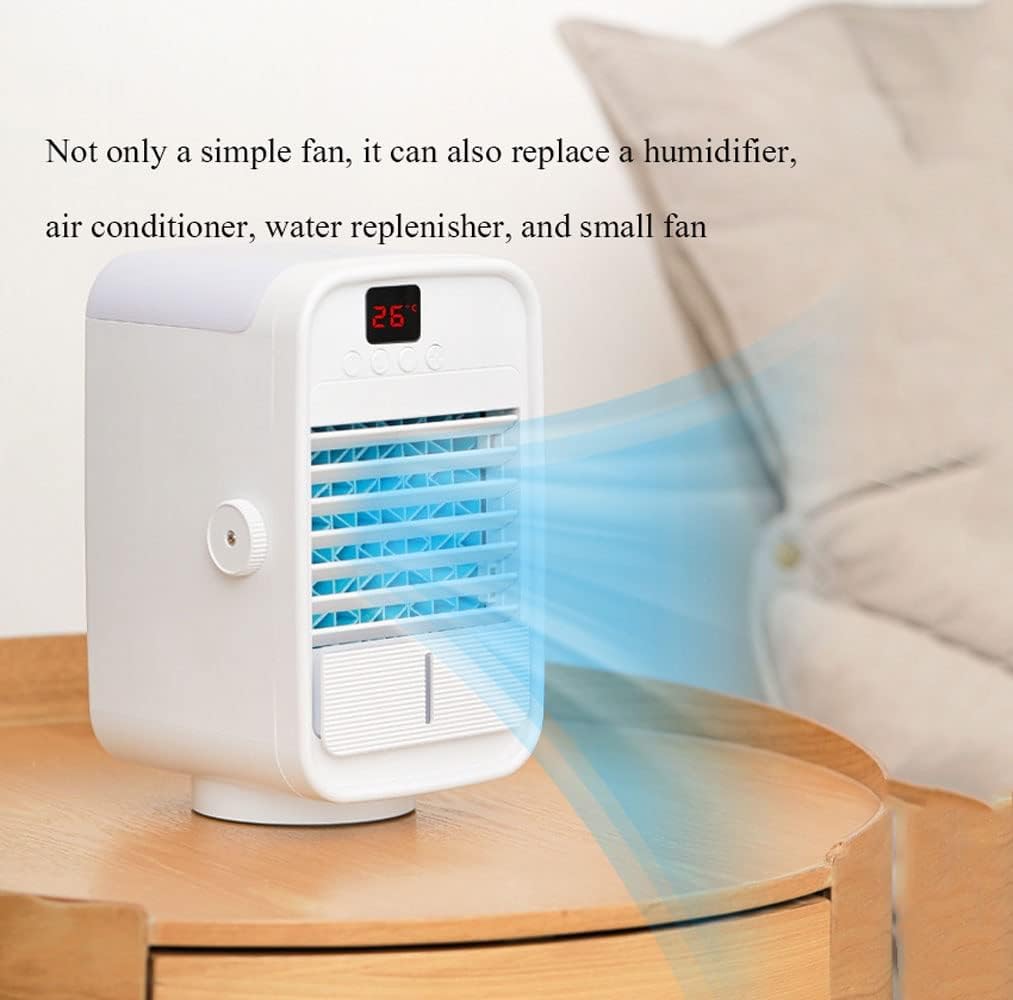 USB Portable Air Conditioners Air Cooler, 3 Wind Speed & 7 LED Light, Cool Mist & 5H Timer Cold, Personal Mini Air Cooling Fan for Room
