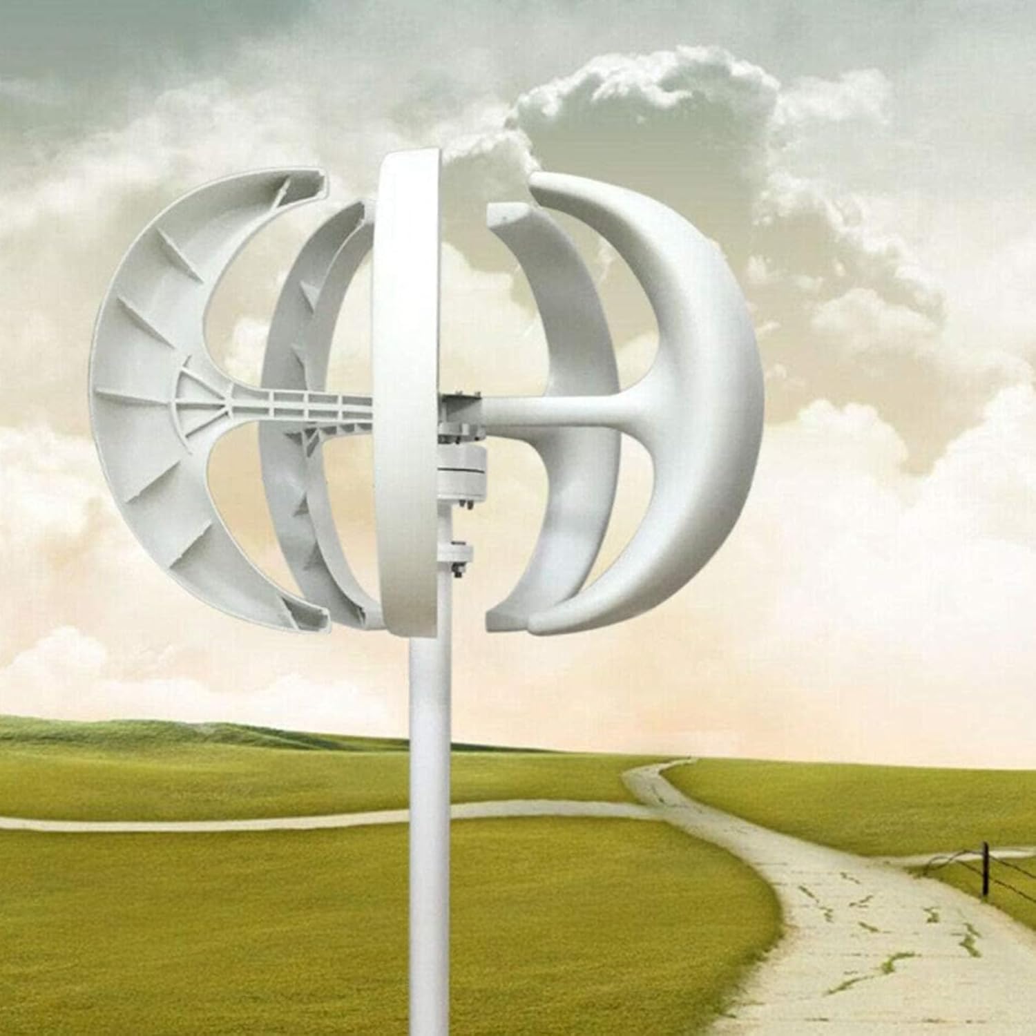 Wind Generator, 1200W Wind Generator, 12V 5 Blades Vertical axis Wind Generator kit, for Home Hybrid car Street Light, electromagnetic Power Generation Equipment White