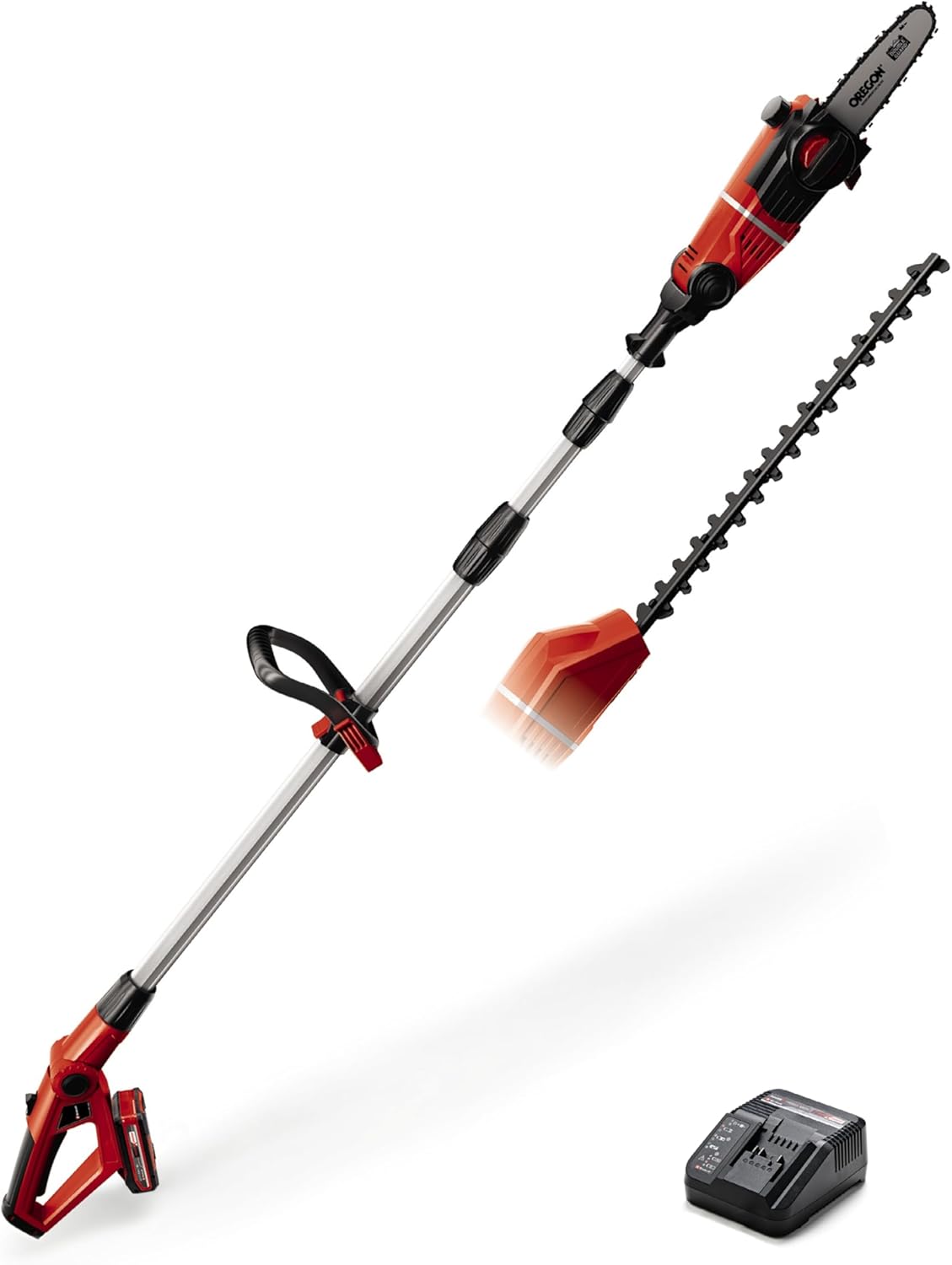 Einhell GE-HC 18 Li T Kit Power X-Change 18 V Lithium Cordless Extendable Hedge Trimmer and Lopper Kit (Telescopic, 170 mm Cut Length Chain Saw, Hedge Shears 400 mm) - Red
