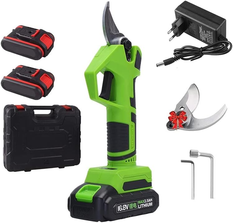 Cordless Electric Pruning Shears, Professional Scissors Trimmer Secateurs with 2 Pcs Rechargeable Lithium Battery Powered Tree Branch Pruner, 1 Inch Cutting Diameter (25MM)