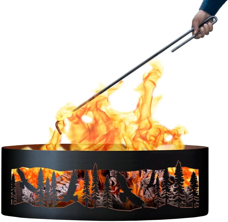 PD Metals SOEA01530-FP Soaring Eagle Unpainted 12 in. Tall 30 in. Diameter Outdoor Fire Ring with Fire Poker - 30 x 30 x 12 in. - Rustic Black Color