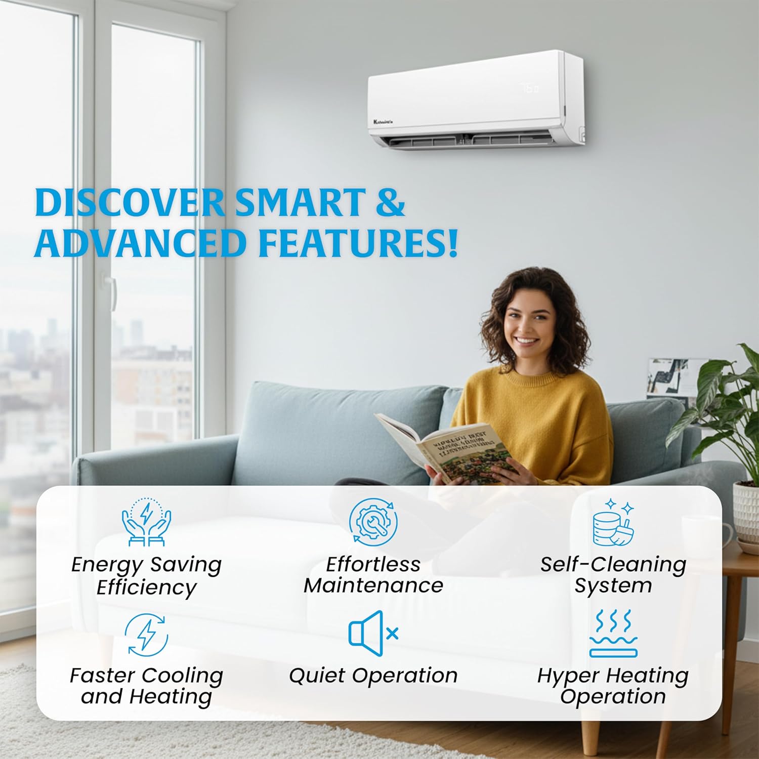 KLIMAIRE 12,000 BTU 23.1 SEER2 Hyper Heat Ductless Mini Split Air Conditioner & Heat Pump System, Operates Down to -22°F, with Pre-Flared 16'Installation Kit & Wall Bracket, 230V, Wi-Fi Enabled (230V)